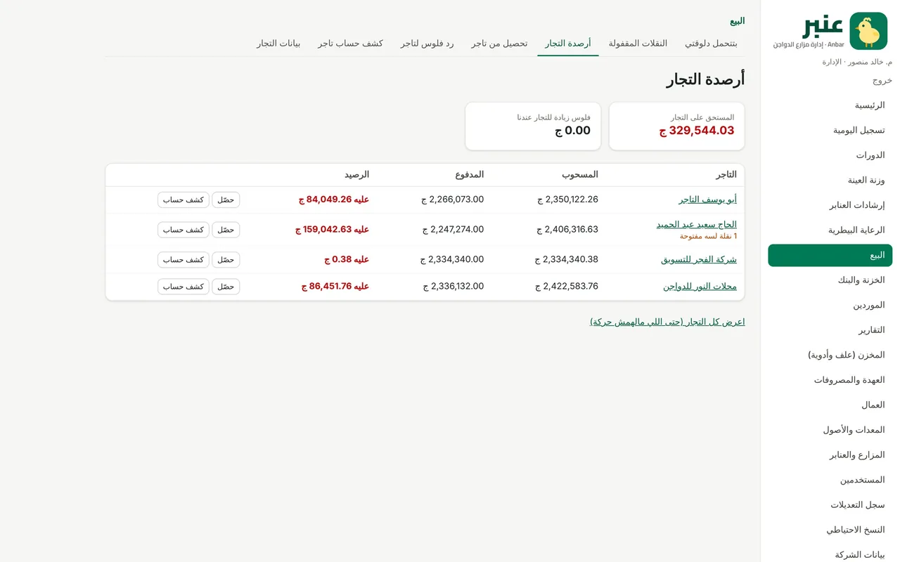 أرصدة التجار على الكمبيوتر