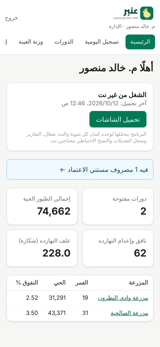 شاشة عنبر الرئيسية على الموبايل